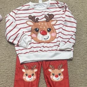 SHEIN Red and White Reindeer Kids Pajama Set